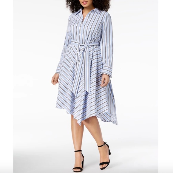 NEW  button down shirtdress  I.N.C. Striped Asymmetrical petite 6 - Picture 1 of 17
